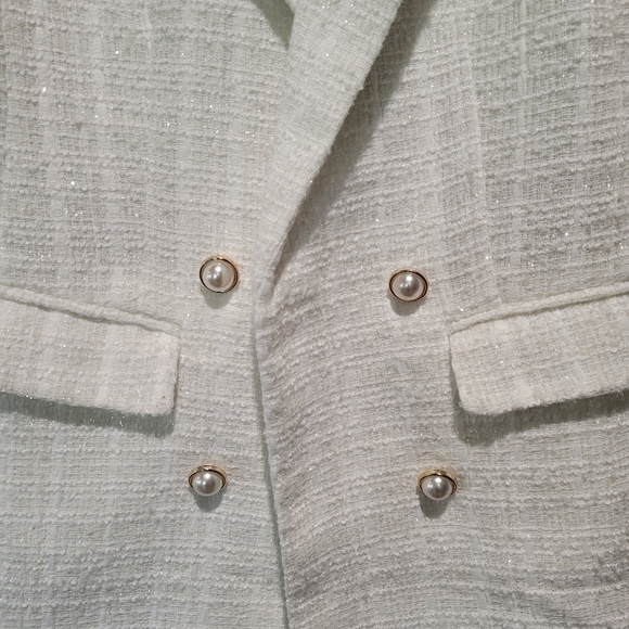 Elegant White Tweed Women's Blazer - Picture 6 of 12